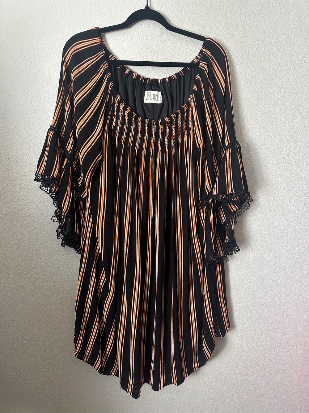 Fall Colors Tunic 3x Orange Black White Stripes Peasant Style